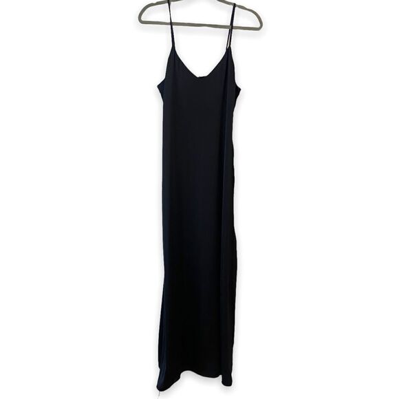 Y2K Slip Dress cowl neck Flowy Spaghetti Strap Black Maxi chic Dress - Picture 2 of 9